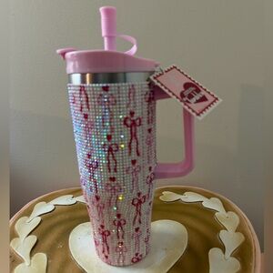 Wellness Valentine’s Day Double Wall Stainless Steel Tumbler with Bows & Hearts